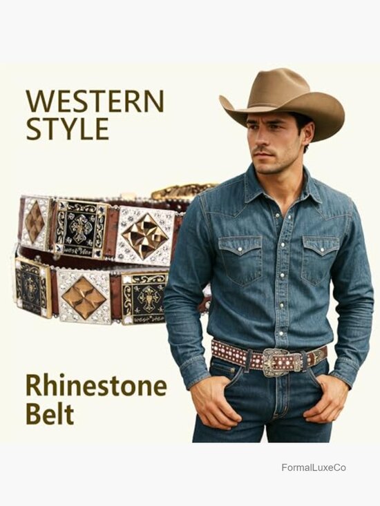 Genuine Leather Rhinestone Belt - Western Style with Sparkling Crystal Studs main image 5